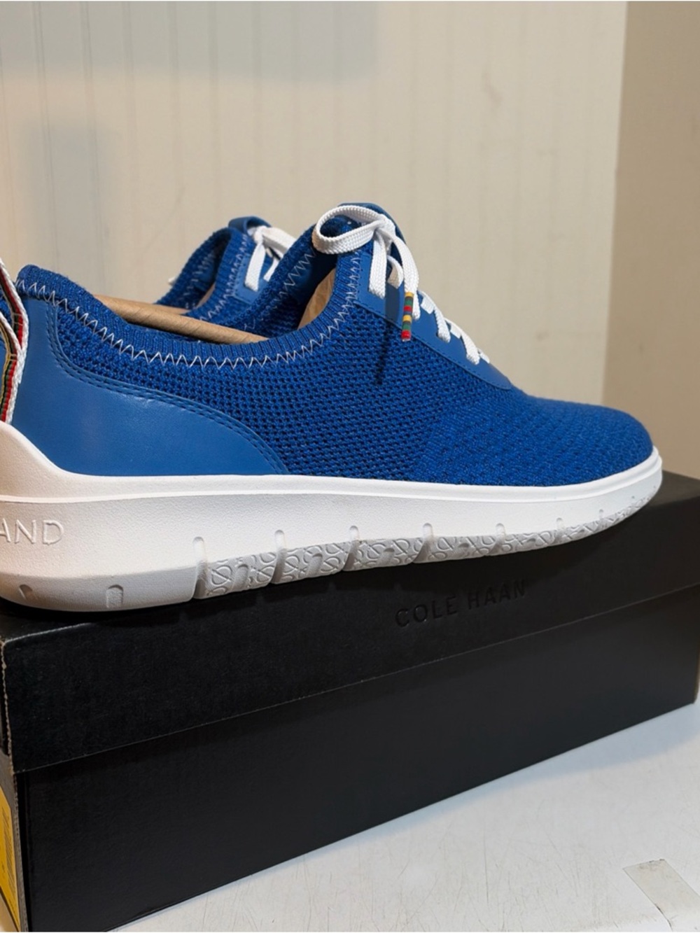 Cole Haan ZEROGRAND Men's Royal Blue Knit Lace-Up Sneakers with White Sole - Picture 2 of 9